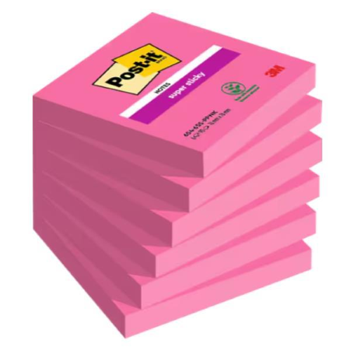 Cf. 6pz 90 foglietti Post-itÂ® Super Sticky 76x76mm 654-6SS rosa power